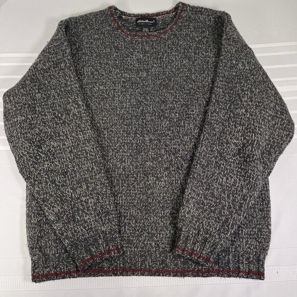 Eddie Bauer Large Wool Blend Marled Crewneck Knit Sweater Red Trim Grandpa Cabin - Picture 1 of 8
